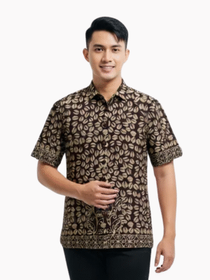 Kemeja Batik Pria Lengan Pendek Motif Panen Kopi